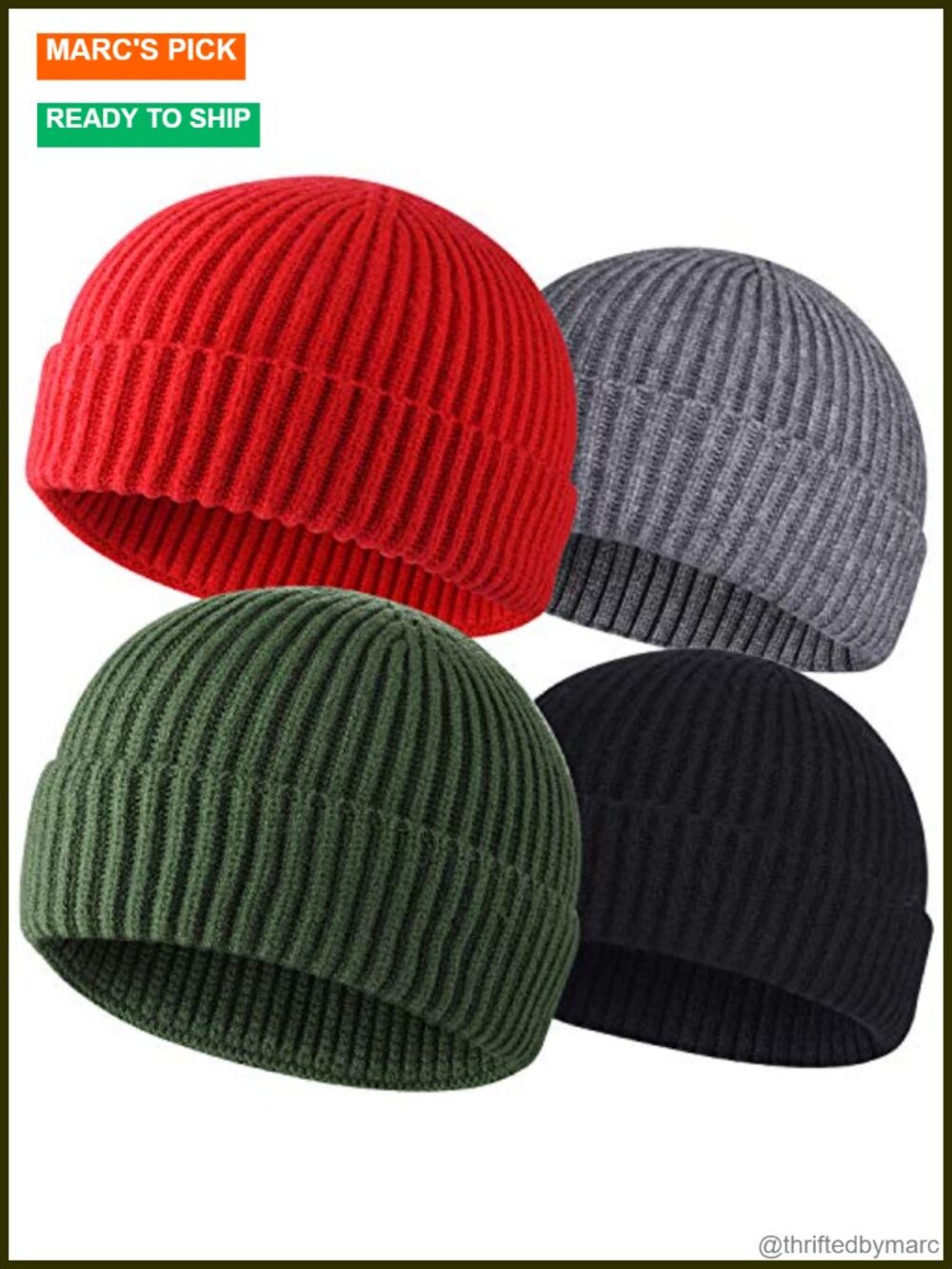 Wool Fisherman Beanie Men Short Watch Cap Winter Warm Knit Hat 4 Pack